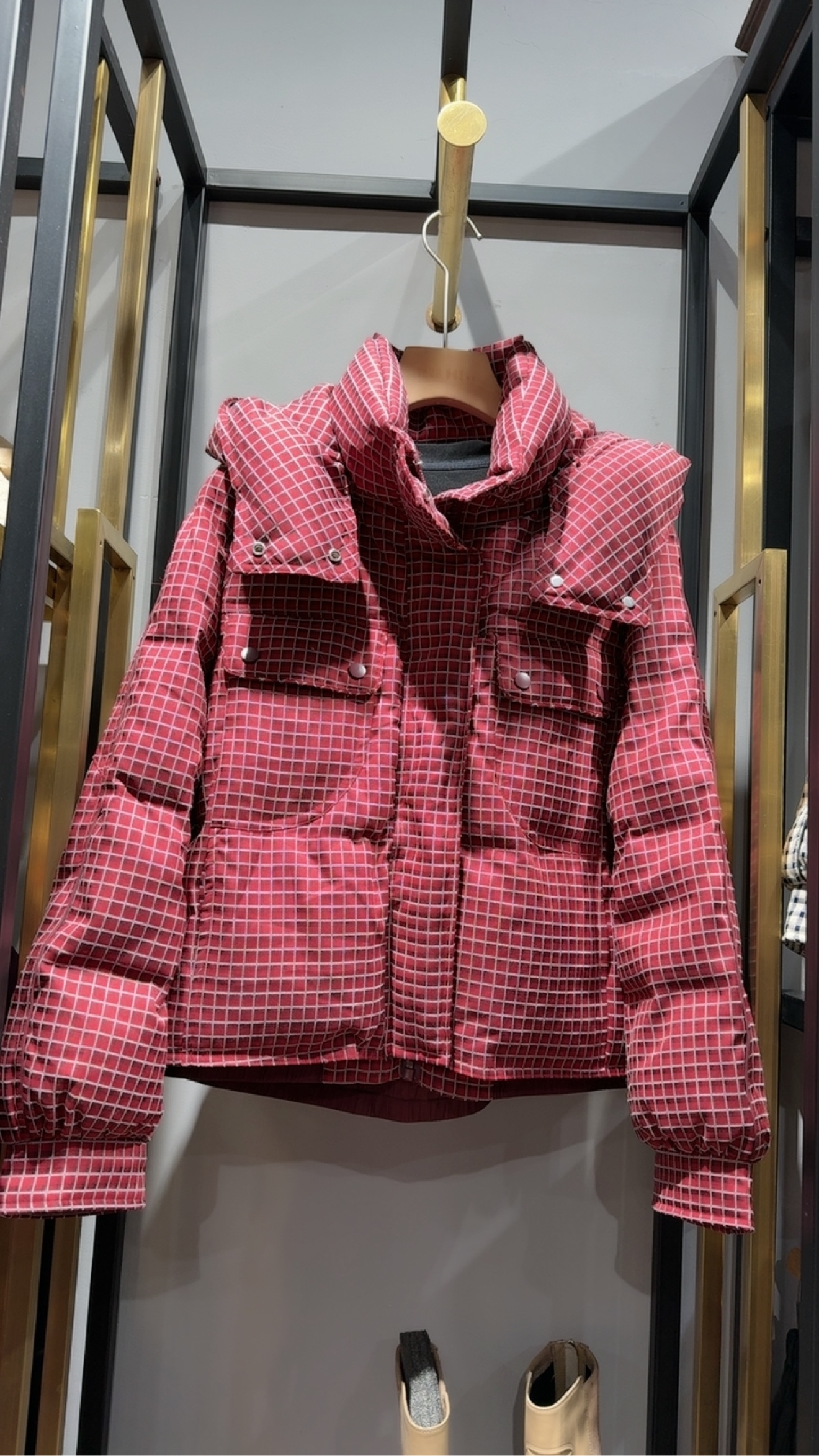 拓谷羽绒服女款2025新款冬季加厚红格子短款短外套90白鸭绒