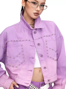 拓谷专柜正品2026春夏新款铆钉渐变色显瘦牛仔短款外套女C60113