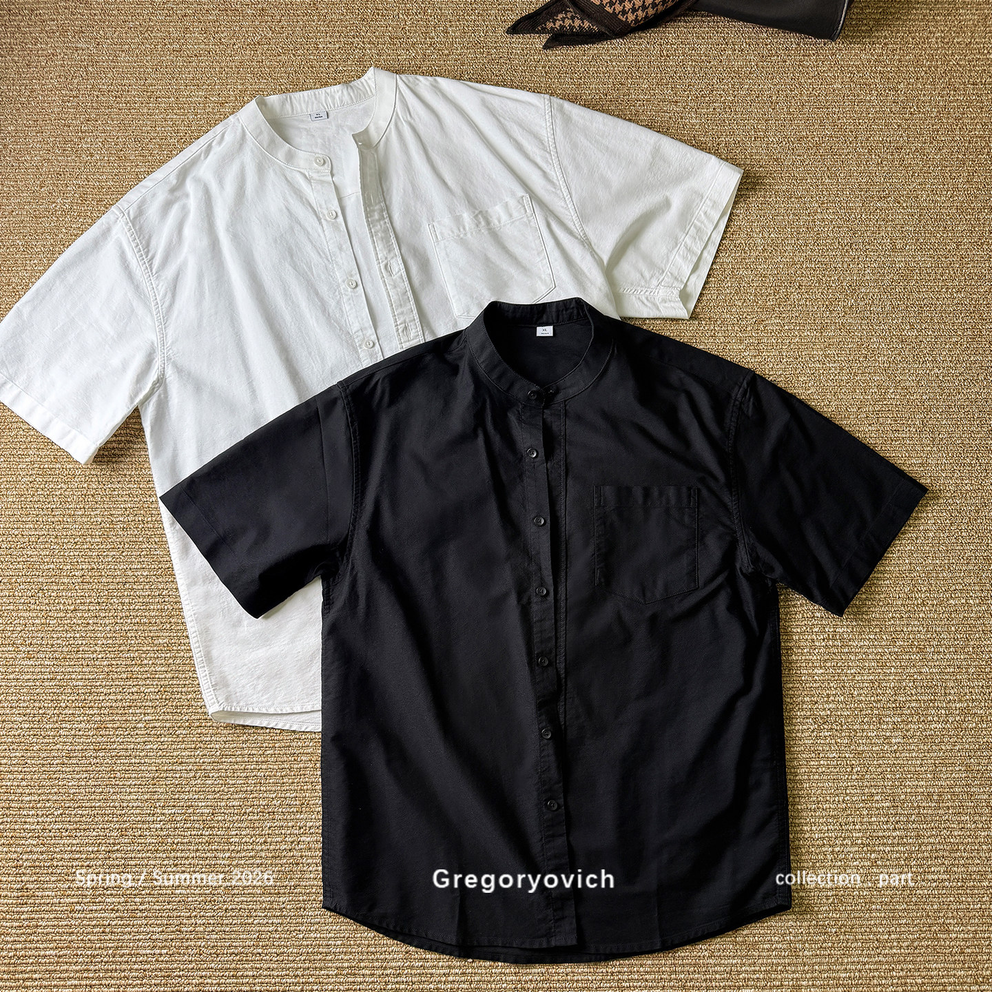 Greg 纯棉衬衫男短袖夏季白色基础百搭休闲简约衬衣宽松韩版潮流