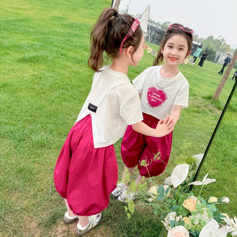 英国Nine LiPA女童夏装2025新款女宝夏季儿童工装裤洋气时髦套装