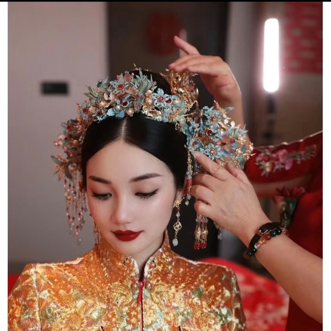 新娘秀禾头饰点翠结婚中式秀禾服婚礼高级凤冠皇冠发饰