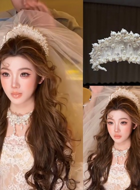 重工手作串珠王冠新娘婚纱礼服头饰跟妆配饰气质百搭减龄18632