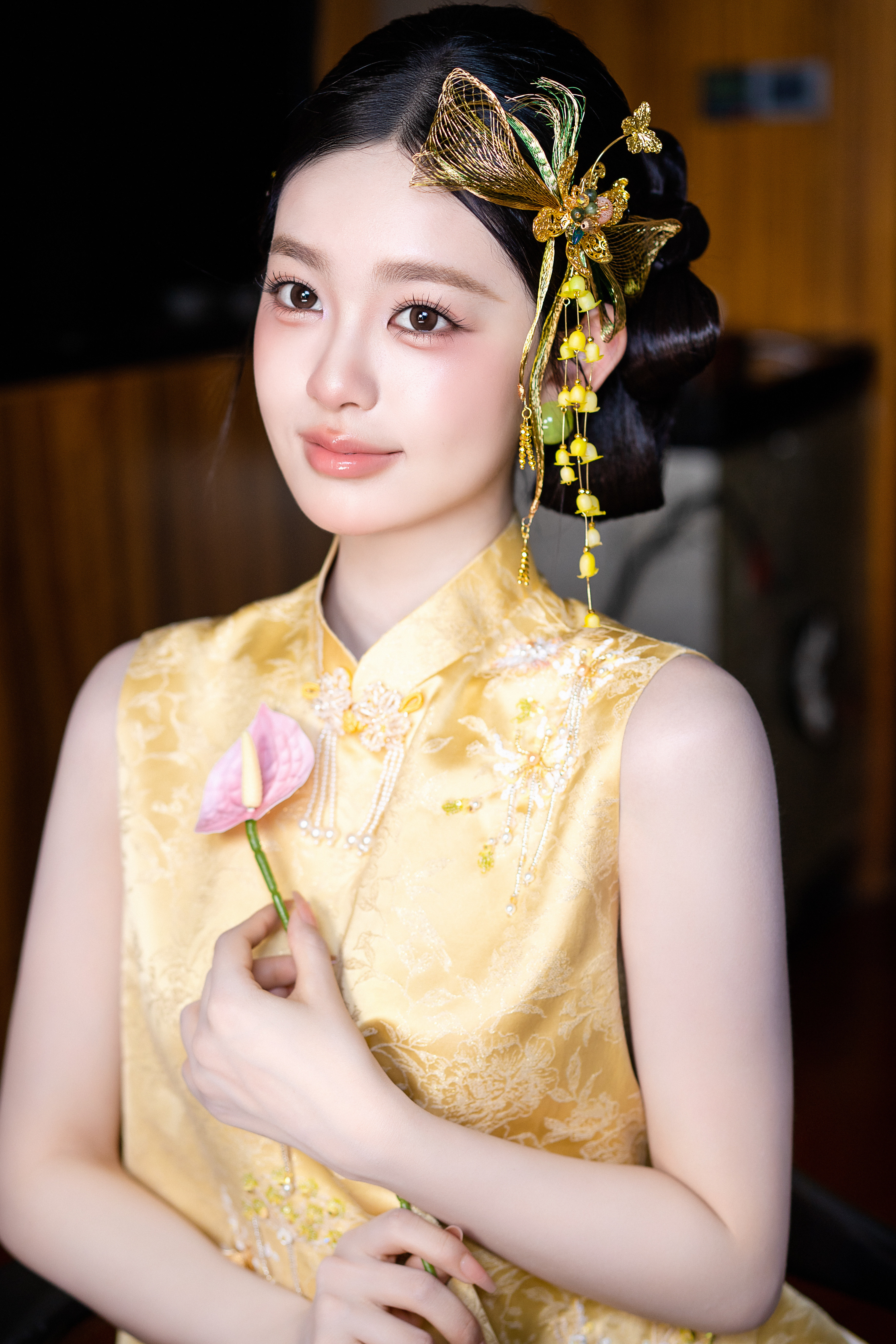复古宫廷风金彩凤凰发簪汉服旗袍晨袍氛围感发饰
