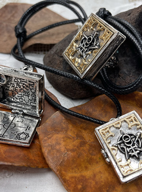 外贸单复古骷髅浮雕朋克哥特做旧中古个性可打开戒指项链满25包邮