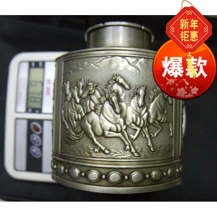 大号锡罐茶叶罐 马到成功 茶叶罐陶瓷 密封罐 锡罐 手工储茶储罐