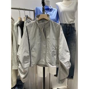 ins风褶袖 DAN 工装 套潮春夏薄款 防短 实体女装 显瘦立领款 M外OCHA