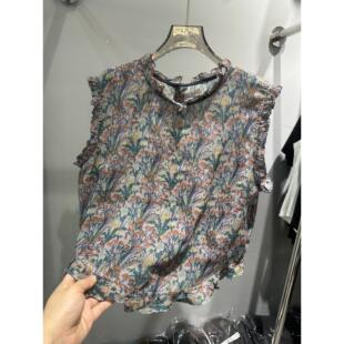 实体女装花油画碎甲夏木轻耳边全边设计马薄苎麻小个子日常通勤无
