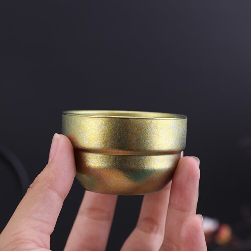 户外旅行结晶纯钛折叠小茶杯具轻奢单人白酒露营杯创意时尚茶碗套