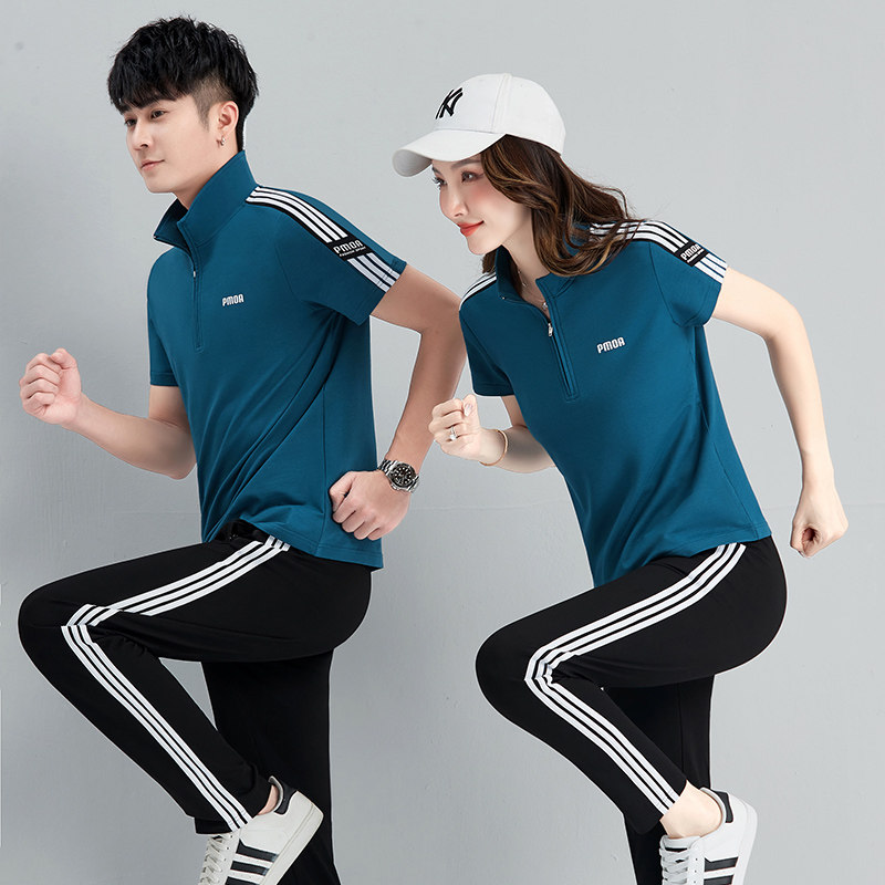 2025夏季薄款运动套装男女情侣团队同款宽松显瘦休闲跑步服两件套