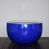 陶瓷鱼缸蓝色瓷缸大号乌龟缸碗莲睡莲荷花盆玄关书房风水摆件聚宝