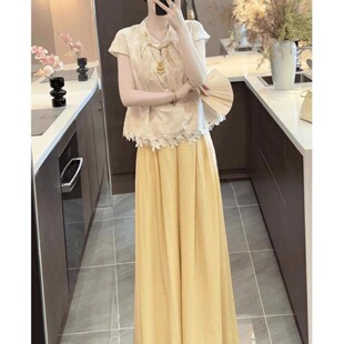新中式国风女装2026新款绝美高级感盘扣短袖小衫上衣裤子两件套装