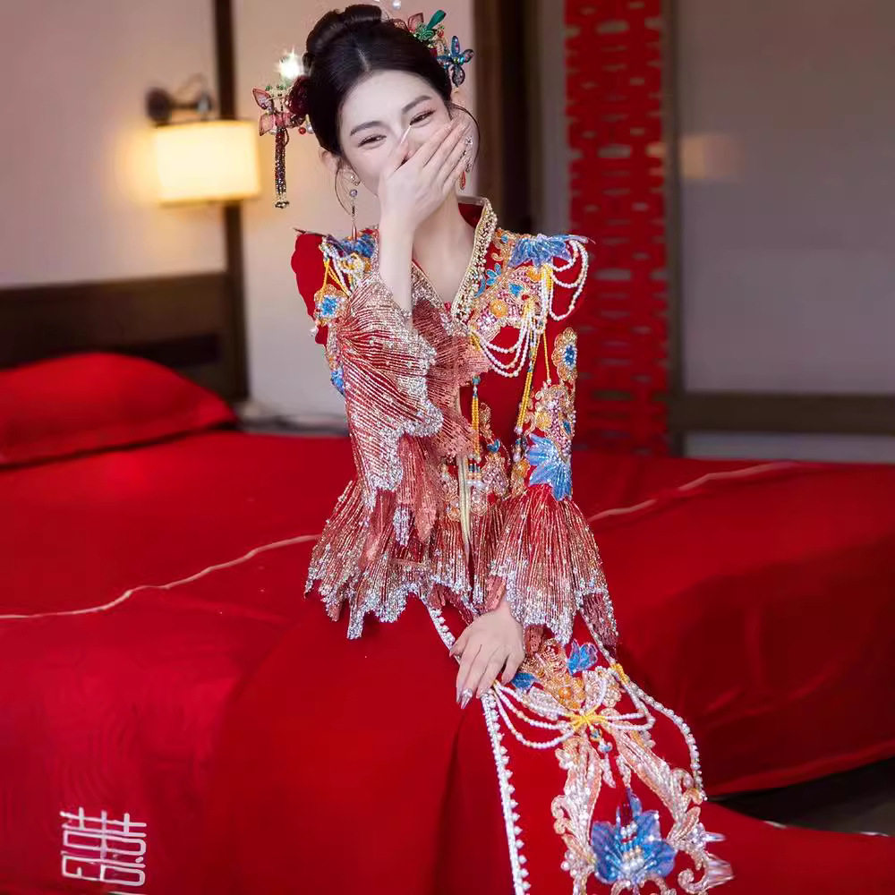 秀禾服2024重工新娘中式结婚敬酒嫁衣礼服婚服出阁服旗袍文艺复古