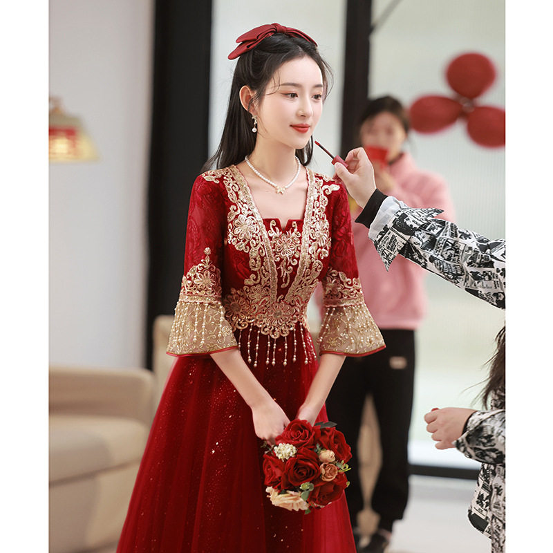 中式敬酒服新娘2026新款结婚红色高级感礼服裙夏季秀禾服夏天薄款图片