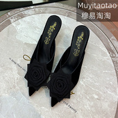 女士高跟细跟包头凉拖仙女外穿拖鞋 超级温柔尖头半拖2026夏季 新款