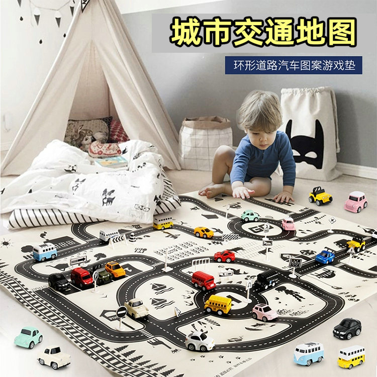 交通地图路标停车场儿童玩具帆布
