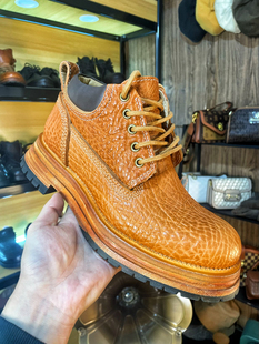 5孔野牛皮大黄靴千层皮厚底增高户外靴固特异手工鞋厚重马丁靴男