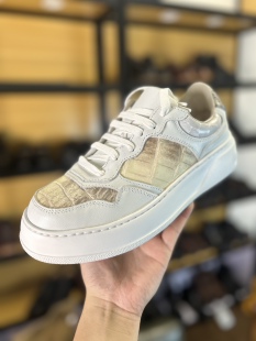 喜马拉雅鳄鱼皮手工鞋饼干鞋男士真皮休闲板鞋厚底松糕鞋稀有高档