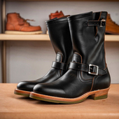 固特异工程师靴马丁靴工装 靴头层牛皮秋冬男士 真皮靴高帮