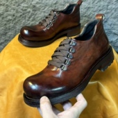 低帮马皮山脉户外靴真皮德比鞋 固特异手工缝制皮根皮底英伦复古鞋