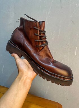 轻便版沙漠靴固特异水洗原胚牛皮马丁靴手工复古风机车靴户外靴男