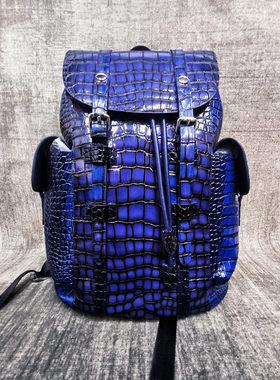 孤品大纹路鳄鱼皮双肩包男女同款轻奢真皮举行包保真肚皮大容量潮