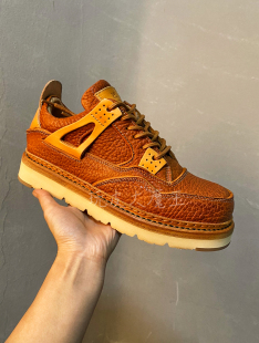 重工水洗野牛皮AJ4手工固特异复古板鞋男缝制鞋工装鞋男士休闲鞋