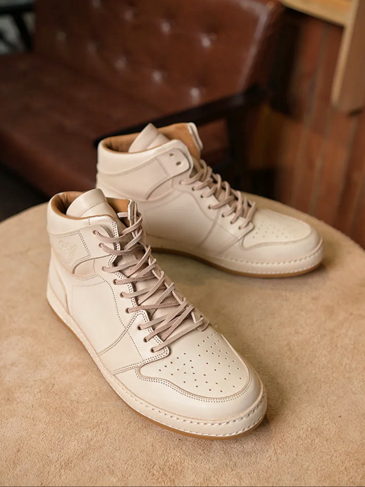意大利手工植鞣球鞋固特异高帮休闲AJ板鞋原色改造牛皮复古休闲鞋