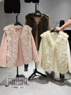 韩版温柔风仿羊羔毛毛绒马甲外套女2026中长款收腰保暖冬季穿搭潮