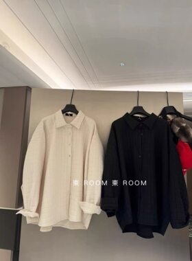東ROOM秋冬加厚复古格纹衬衫夹棉长袖宽松慵懒风翻领纽扣港味上衣