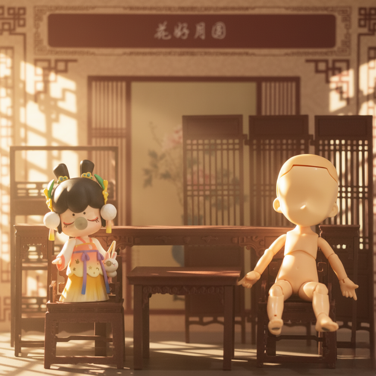 【食玩摆件】花好月圆中式屏风书架/条案/太师椅DIY小屋微缩家具