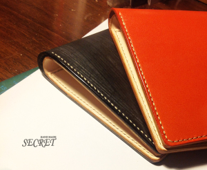 ---secret---手缝定制黑色英国马具皮+橙色日本姬路枥木 短款钱包