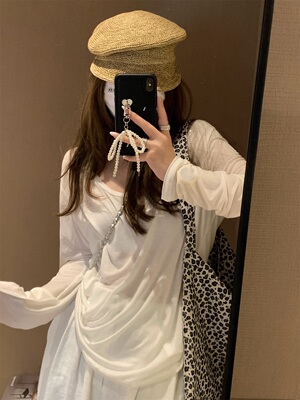 酷辣感闪银u领长袖T恤韩国风