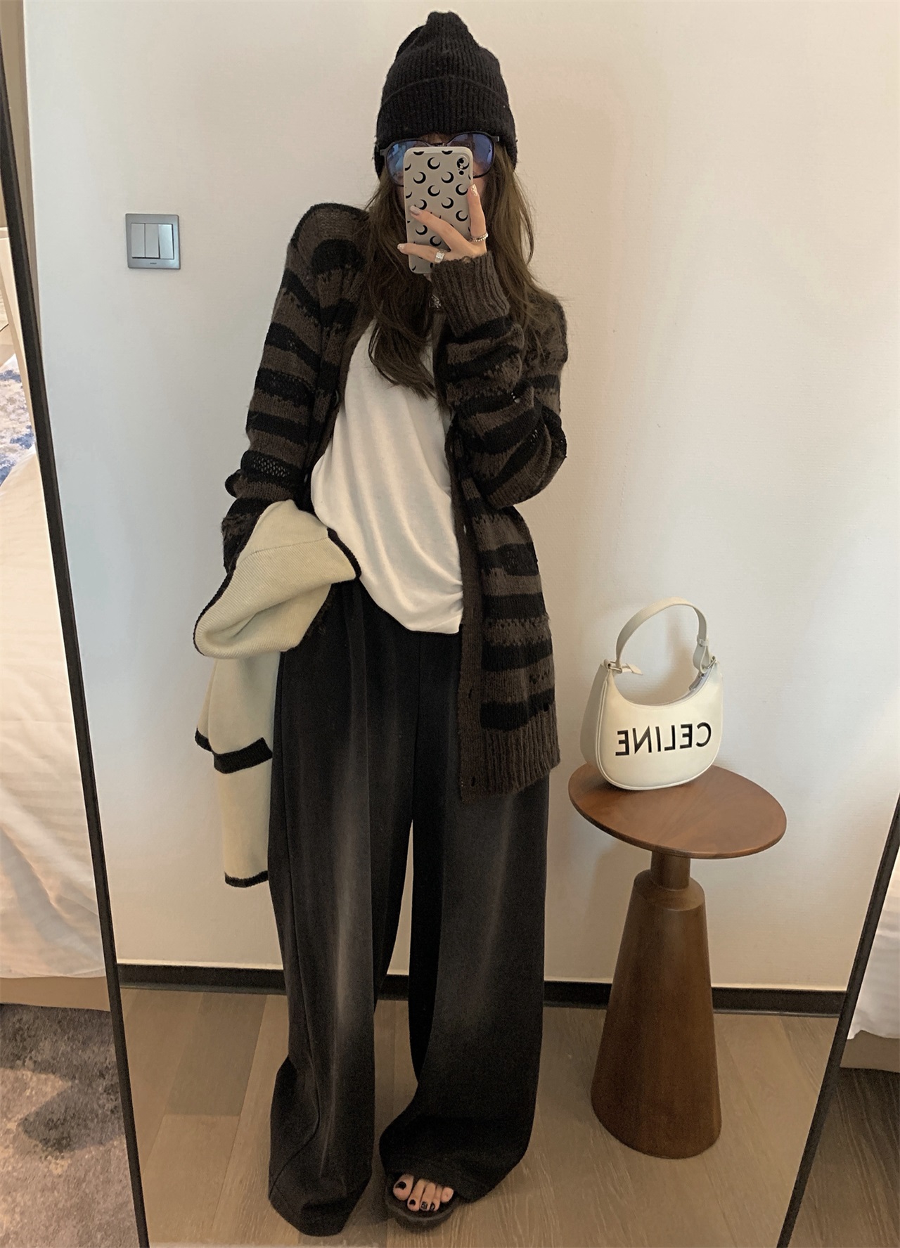 雅痞时髦加绒做旧休闲卫裤