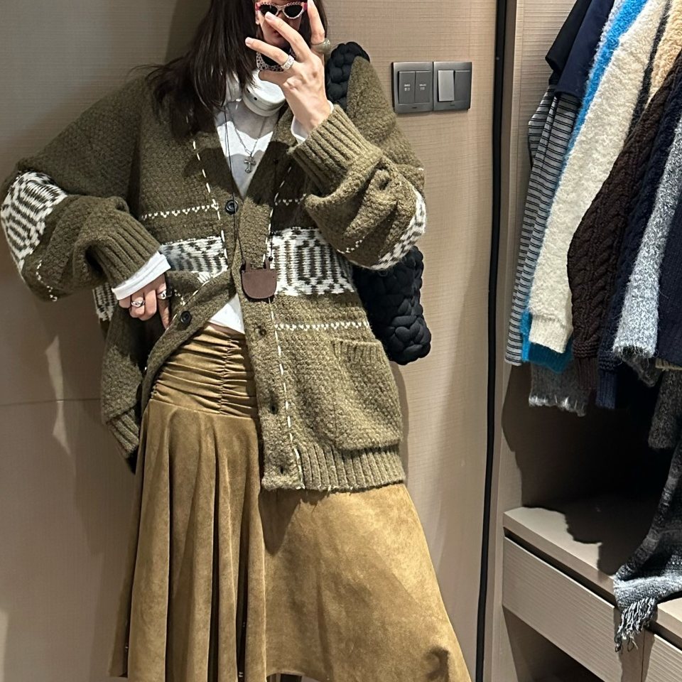 复古鹿皮绒褶皱不规则半身裙韩国风秋冬温暖氛围感个性浅卡其焦糖