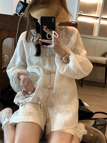 刺绣防晒开衫短裤套装两件套