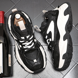 男鞋潮牌高级感百搭复古黑色老爹鞋厚底增高痞帅轻奢休闲运动鞋子