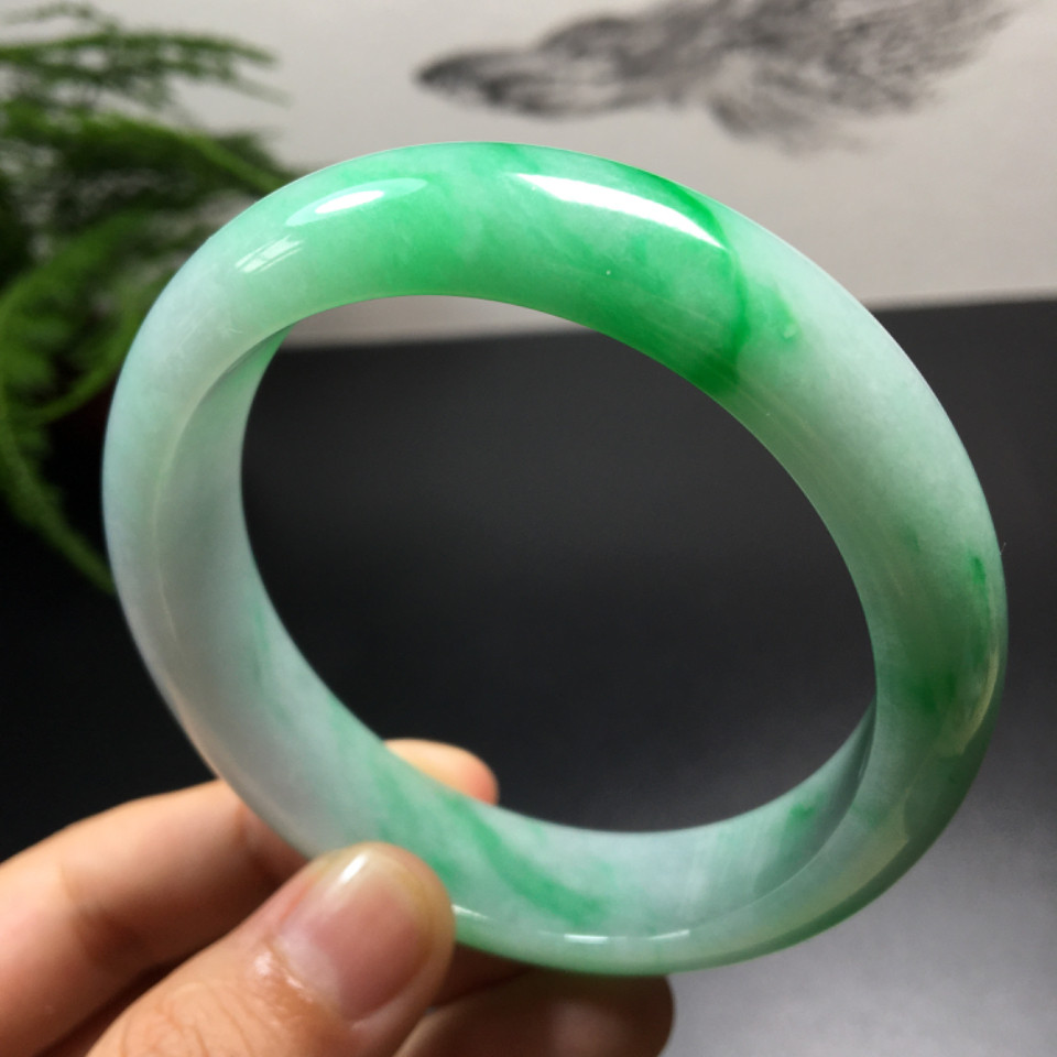 翡翠王朝 糯冰种阳绿手镯(57.5mm)翡翠