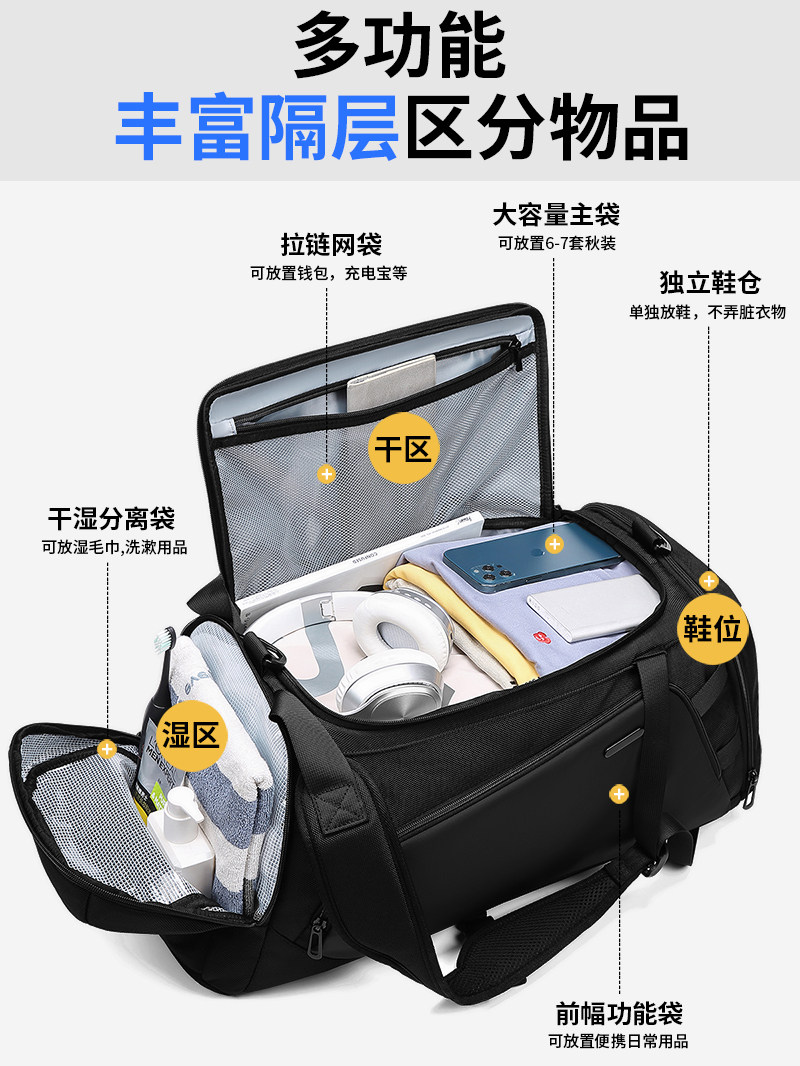 맞춤형 여행 가방 피트니스 가방 남성용 건식 및 습식 분리 훈련 가방 휴대용 스포츠 신발 수납 공간 축구 농구 수영 가방