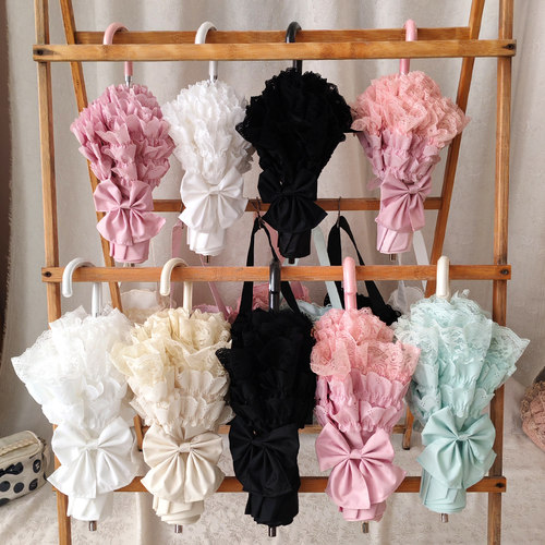 日系千层折叠lo伞洛丽塔二折伞花嫁少女心蕾丝公主伞哥特lolita伞