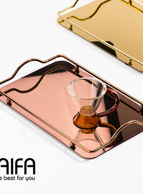 长方形不锈钢托盘家用茶杯茶盘珠宝摆件托盘蛋糕托盘轻奢餐盘盘子