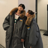 特批情侣装棉服连帽大毛领长款情侣棉衣外套H408P130男类，男装棉衣，电商A341