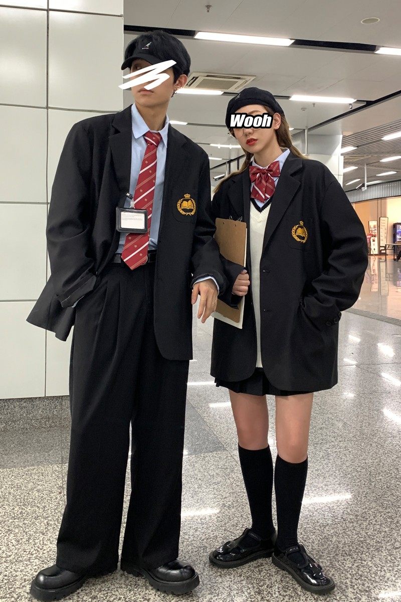 情侣装春装JK服男女刺绣宽松情侣西装学院风外套H535P95女类,童装休闲套装,电商A341