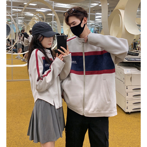 情侣装秋装 美式立领机车情侣夹克拼接鹿皮绒外套上衣男H889 P108图片