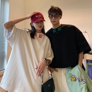 主推 情侣装夏装 喜欢印花情侣短袖T恤衫大码上衣 H744 P30 女类图片