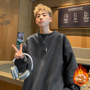 美式复古鹿皮绒重磅情侣加绒加厚卫衣金属扣设计外套男H879-1 P58图片