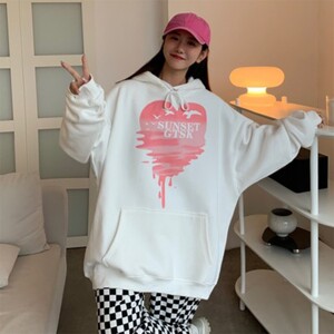 22情侣装秋装 融化爱心落日印花宽松大码情侣卫衣外套H673 P48 女图片