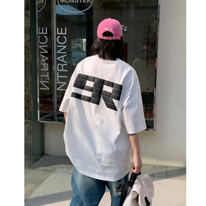 2023中性潮美式简约发泡印花短袖T恤重磅宽松体恤男女H826 P30图片