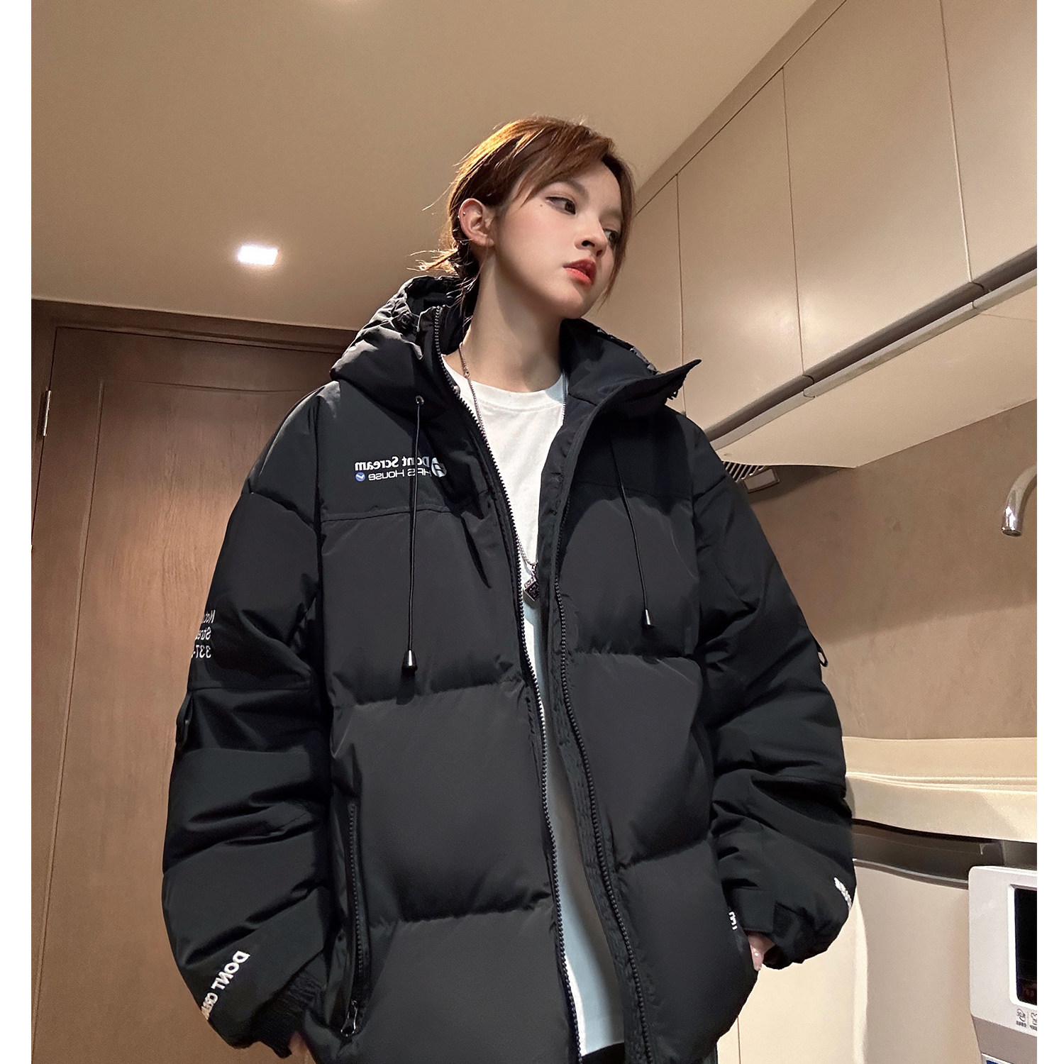 主推 美式撞色工装冲锋衣情侣棉服面包服连帽外套男女H911 P138图片
