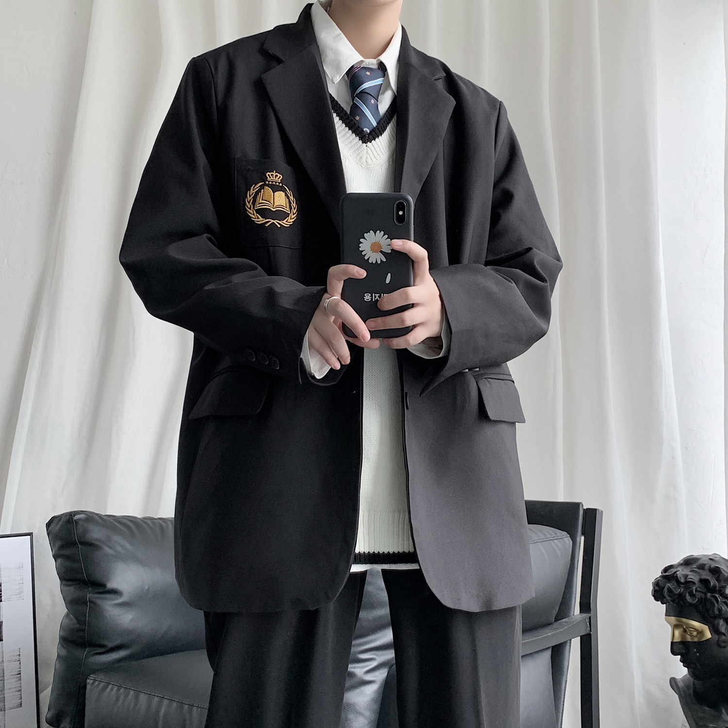 短句JK服男女刺绣宽松情侣西装港风学院风外套H535P95男类,男装西服,电商A341