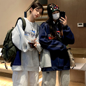主推中性风 复古球衣机车明线拼接印花情侣卫衣外套男女 H875 P58图片